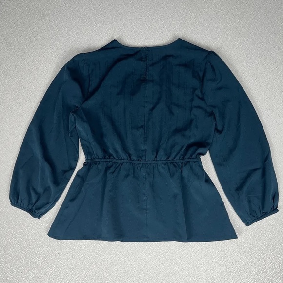 Bcbgmaxazria Ruched Bishop Sleeve Peplum Top Midnight Size XS NWT - Picture 10 of 12